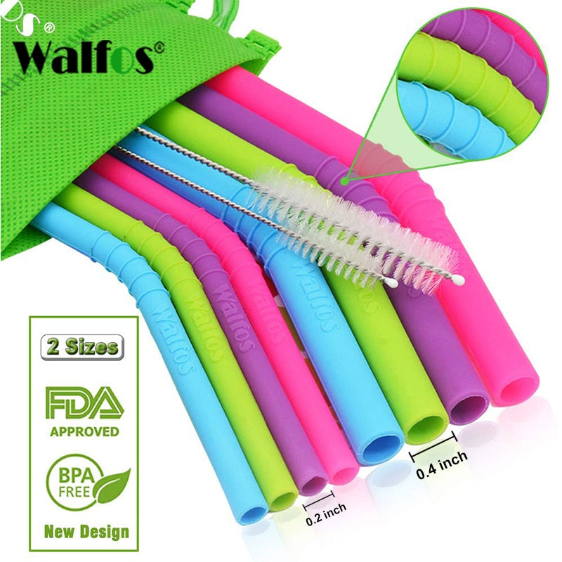 WALFOS 5 Pieces/Set Reusable Silicone Straws with case set.