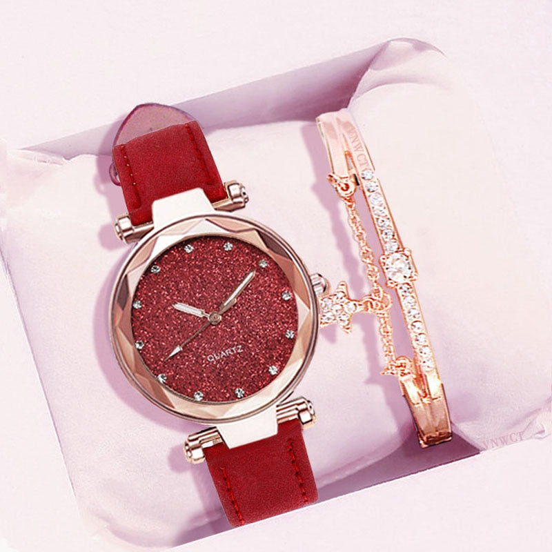 Starry Sky Wrist Watch - bracelet Leather Rhinestone Designer