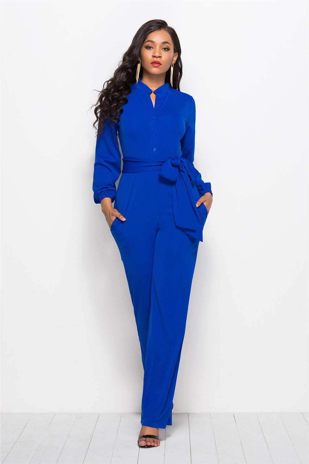 Women bandage long sleeve v-neck Rompers - women jumpsuit