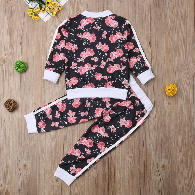 Sweatshirt Long Pants Outfits Toddler set - Floral Print Long Sleeve Clothing