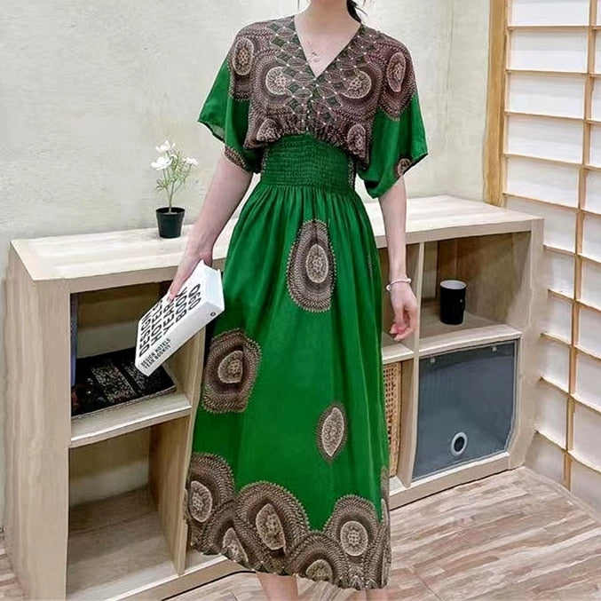 Large Swing Printed Dress Long Skirt