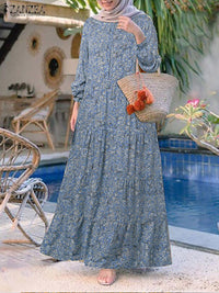Thumbnail for Print Dress Women Fashion Floral - Casual Loose Ruffle Abaya