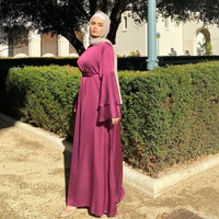 Thumbnail for Soft Solid Muslim Dress - O Neck Waist Fashion Dress