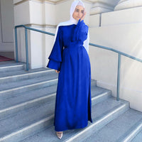 Thumbnail for Soft Solid Muslim Dress - O Neck Waist Fashion Dress