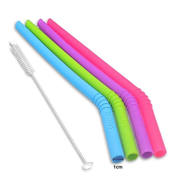 WALFOS 5 Pieces/Set Reusable Silicone Straws with case set.