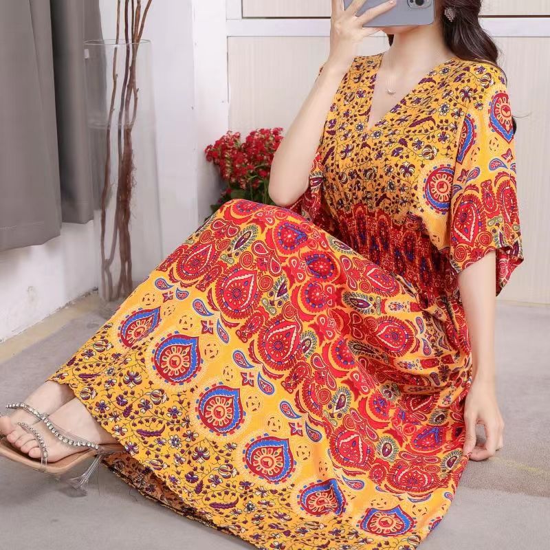 Large Swing Printed Dress Long Skirt