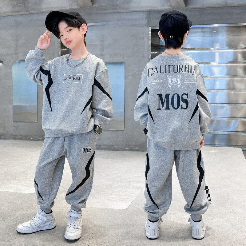 Boys Contrast Alphabet Lightning Sweatshirt+Sweatpant Sets For 5-15 Years - NetPex