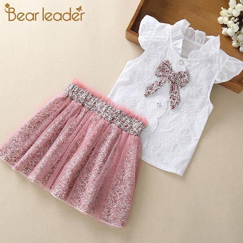 Children Sets Chiffon Flowers Blue T-shirt+ Pants Girls Clothing Sets 3-7 Years - NetPex