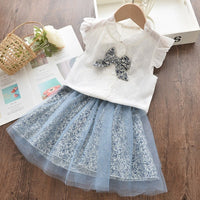 Thumbnail for Children Sets Chiffon Flowers Blue T-shirt+ Pants Girls Clothing Sets 3-7 Years - NetPex