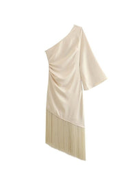 Thumbnail for Elegant Tassels Party Dress Women One-shoulder Slim - NettPex