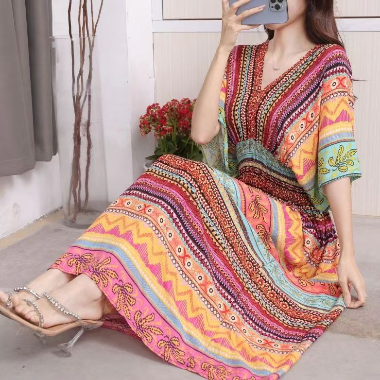 Large Swing Printed Dress Long Skirt - NettPex