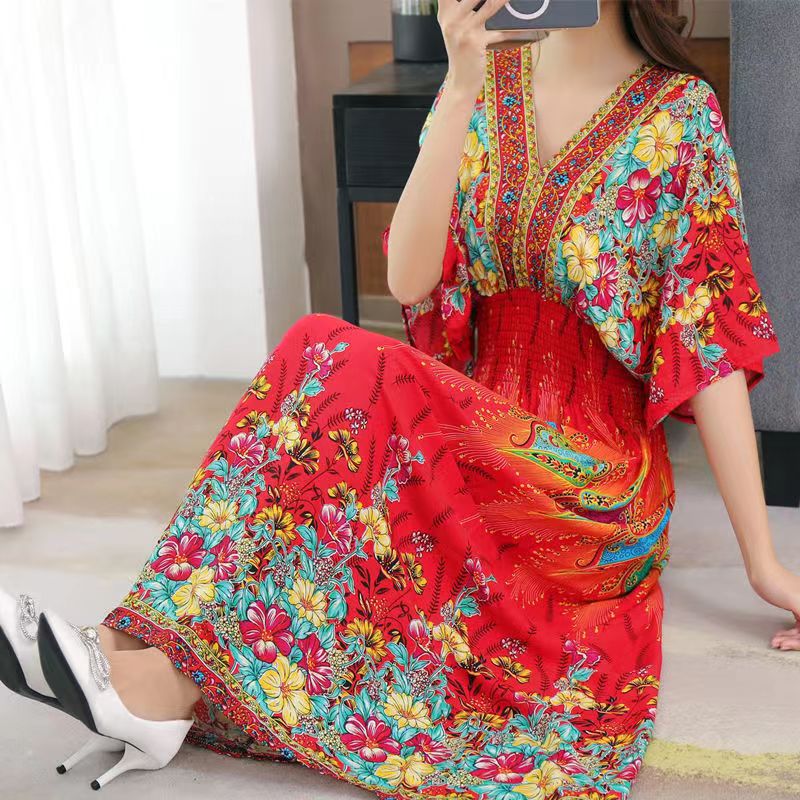 Large Swing Printed Dress Long Skirt - NettPex