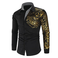 Thumbnail for Luxury Gold Black Shirt Men New Slim Fit Long Sleeve - NetPex