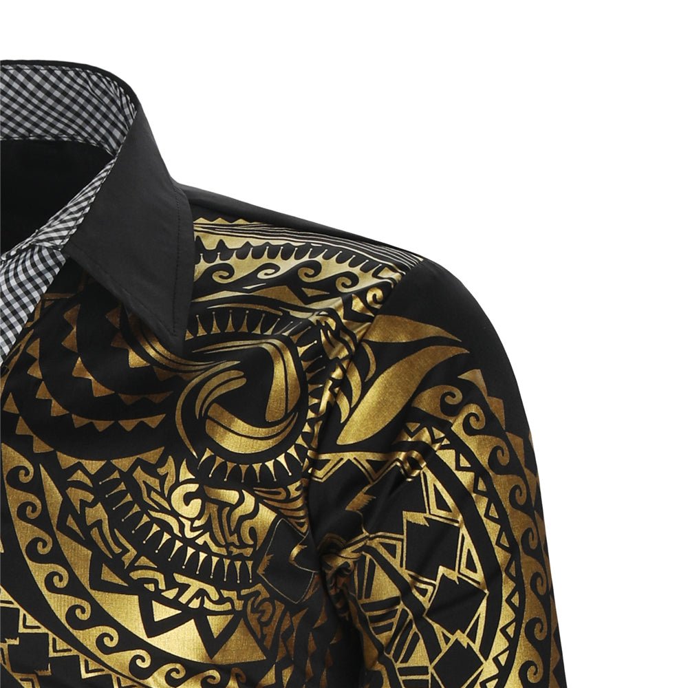 Luxury Gold Black Shirt Men New Slim Fit Long Sleeve - NetPex
