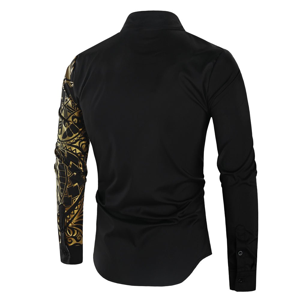 Luxury Gold Black Shirt Men New Slim Fit Long Sleeve - NetPex