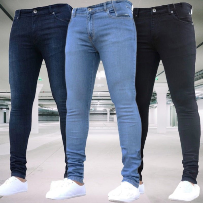 Mens Pants Retro Washing Zipper Stretch Jeans - NetPex