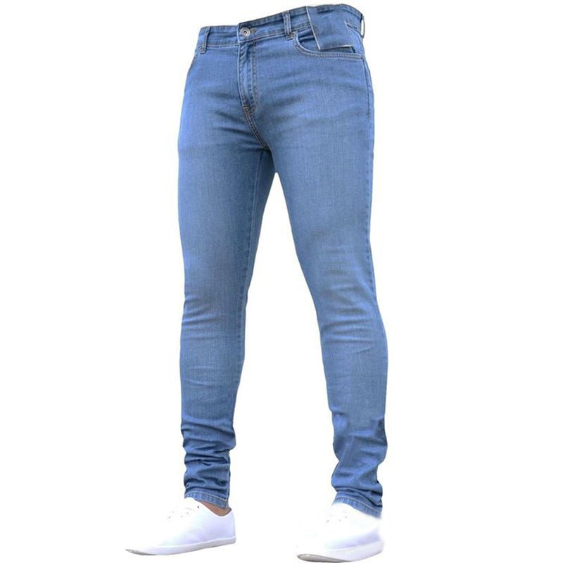 Mens Pants Retro Washing Zipper Stretch Jeans - NetPex