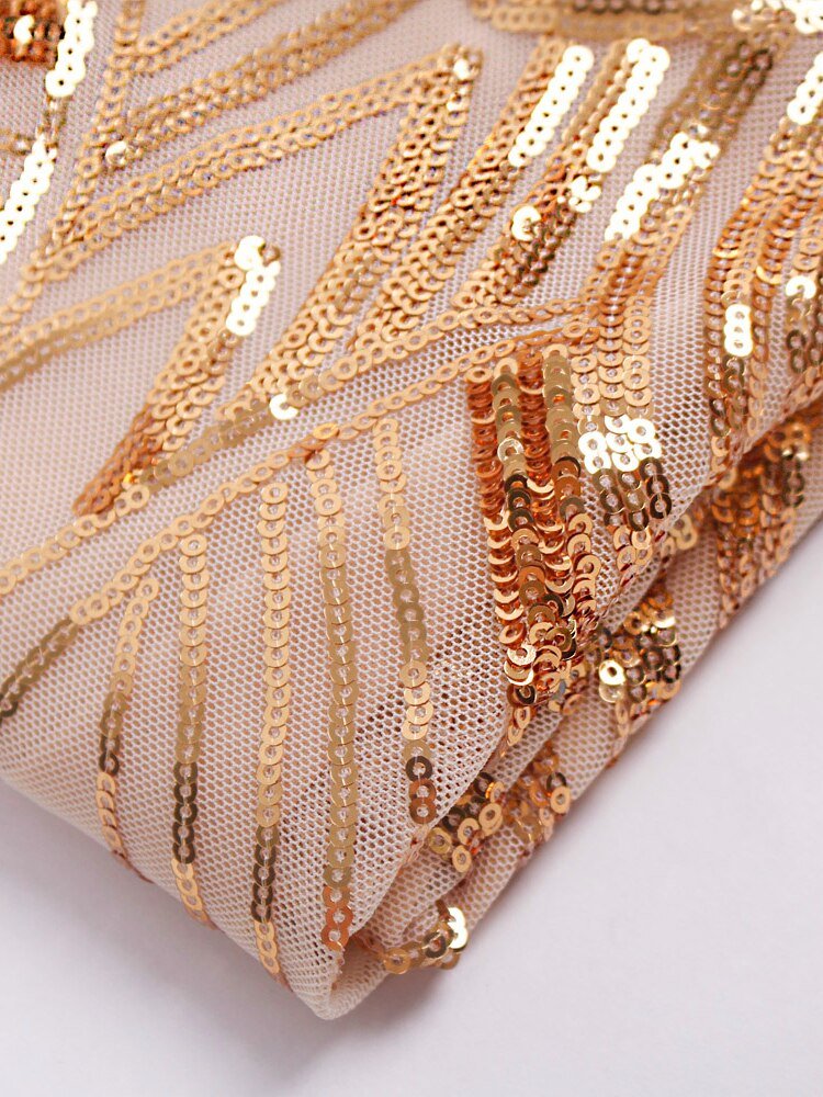 Off-Shoulder Gold Stretch Sequin Maxi Dresses. - NettPex