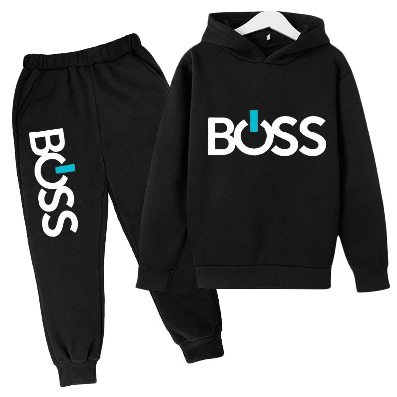 Print Pullover Long Sleeve Hoodie Tops+Pants,,Boys Girls Casual Fashion, Tracksuit 4-14 Years Children's Clothes - NetPex